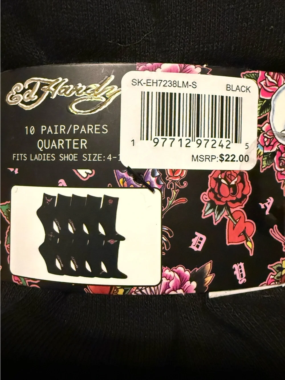 Ed Hardy Black 10 Pairs Quarter Socks
